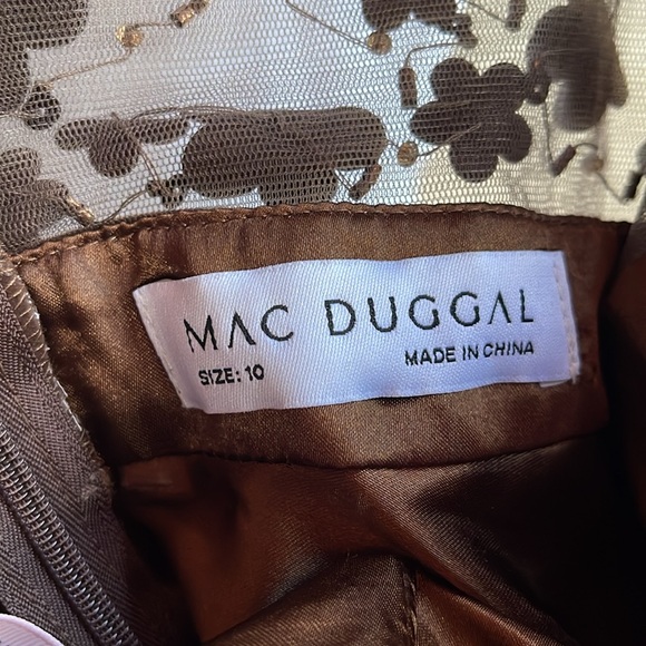 Mac Duggal - Brown Embellished Illusion High Neck Long Sleeve Fit & Flare Dress - Picture 15 of 17